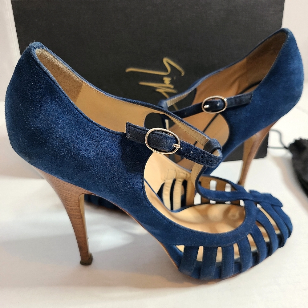 Giuseppe Zanotti Blue Suede Heels - Picture 2 of 15